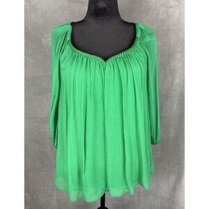 DIANE VON FURSTENBERG  V-Neck Silk Blouse Size 0 Sea Green Flowy Sheer